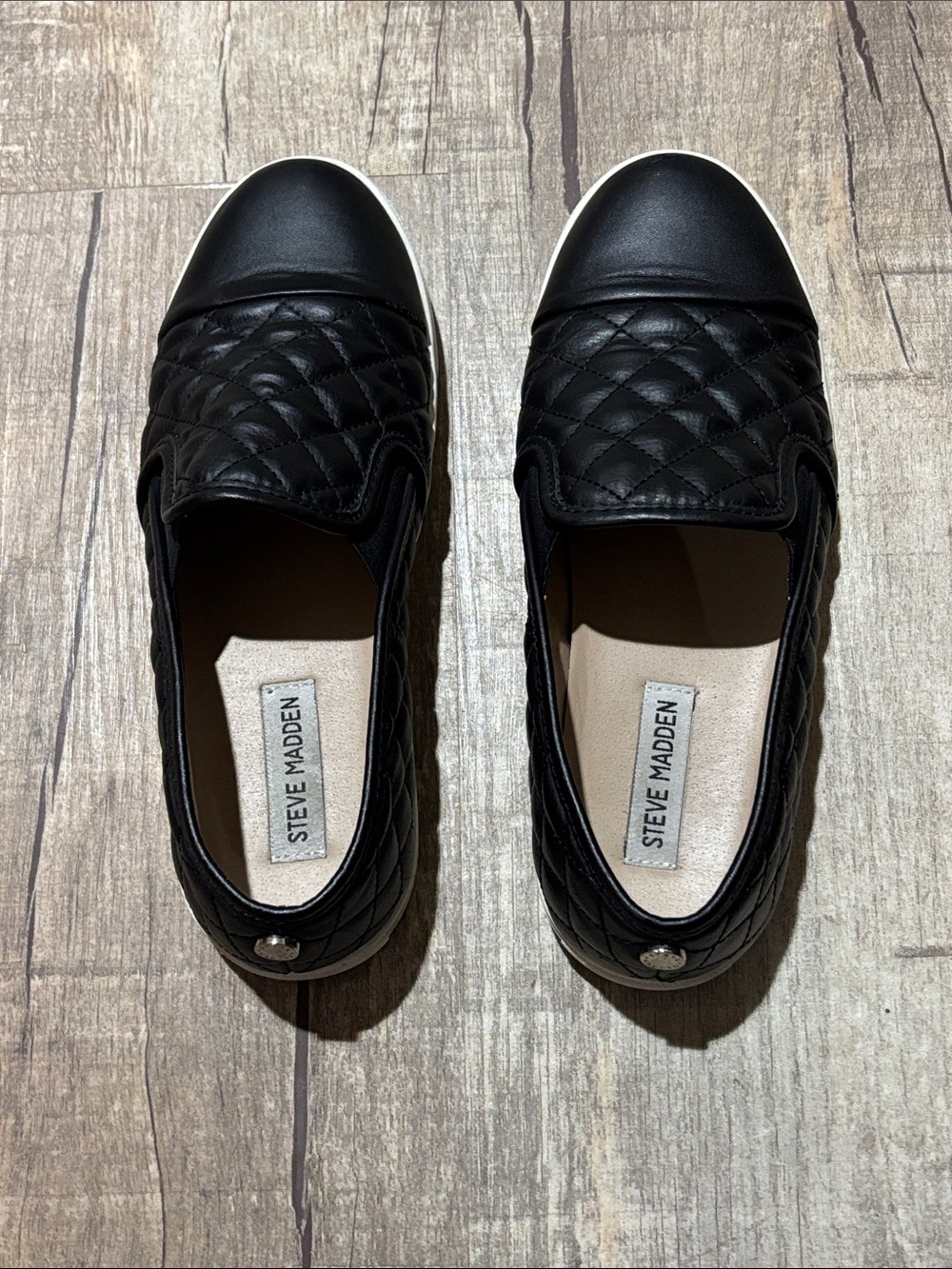 Steve Madden Black Quilted Slip-On Low Profile Sneakers Size 8 1/2
